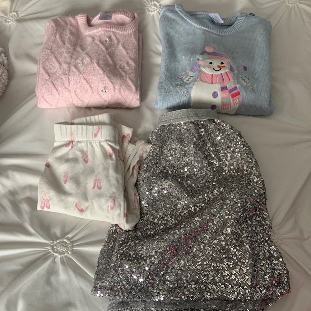 Girls Gymboree sweaters and skirt and leggings size 10